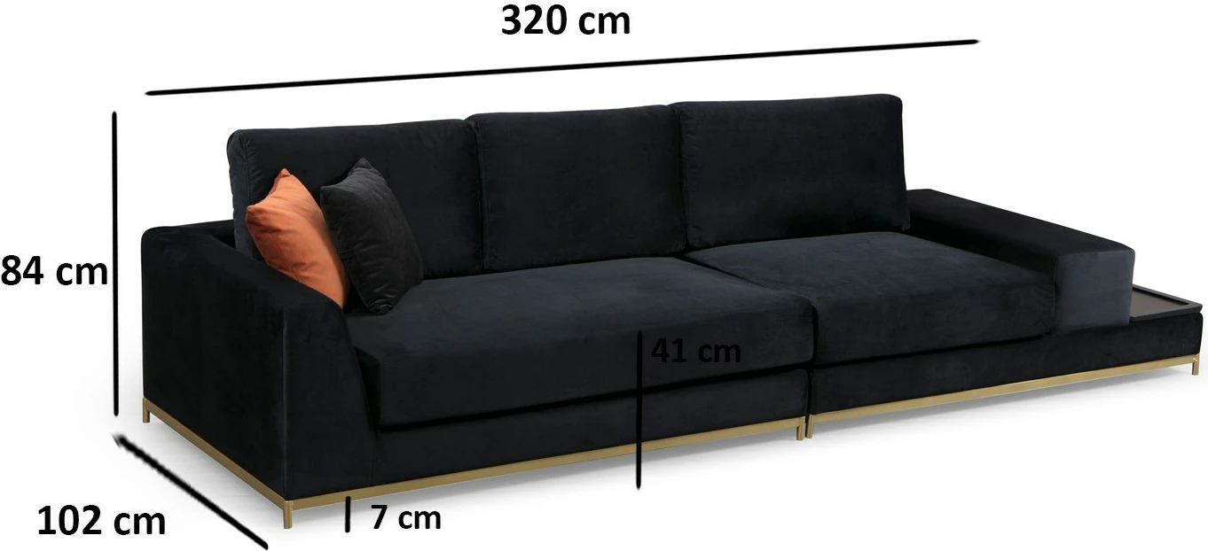 Divan katër vendesh Atelier del Sofa, me tavolinë anësore, ngjyrë e zezë, detaje ari