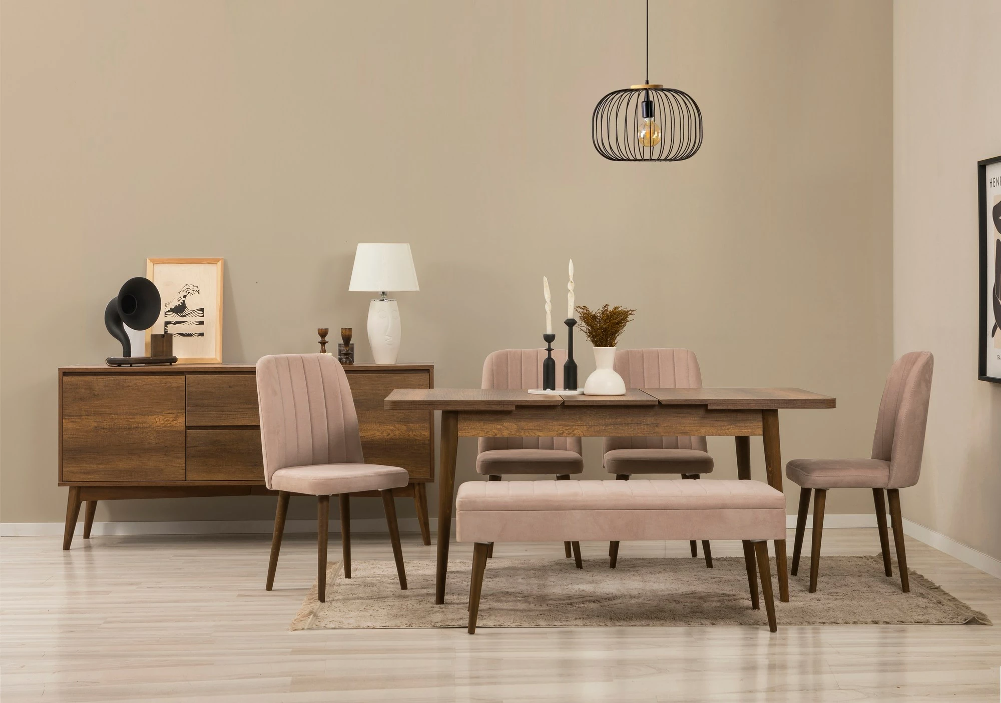 Set tavoline e zgjatshme me karrige e konsol (7 copë), Skye Decor, Vina 03 0900, ngjyrë arre, ngjyrë gur