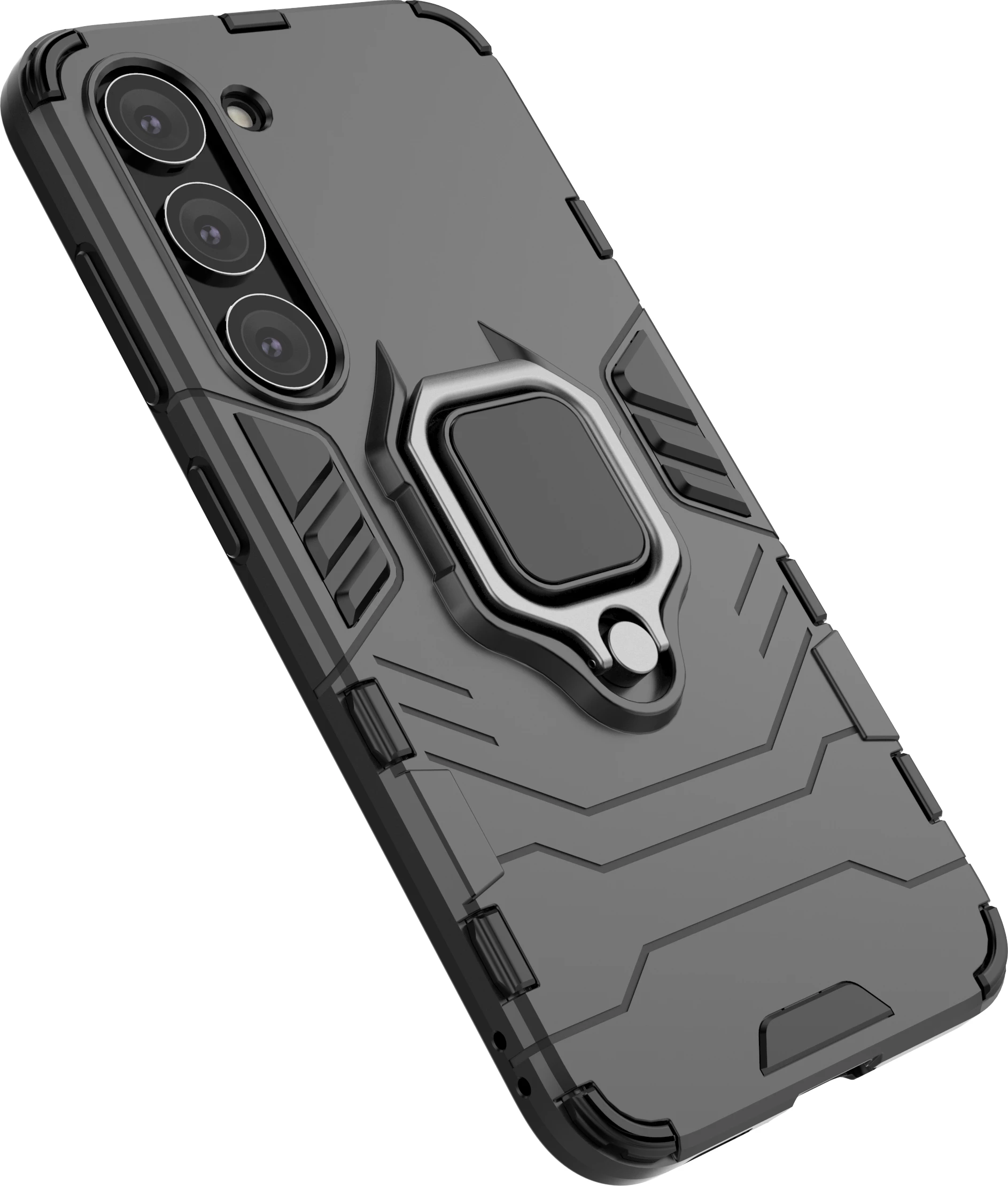 Mbështjellës Hurtel Ring Armor për Samsung Galaxy S23, me unazë metalike, i zi