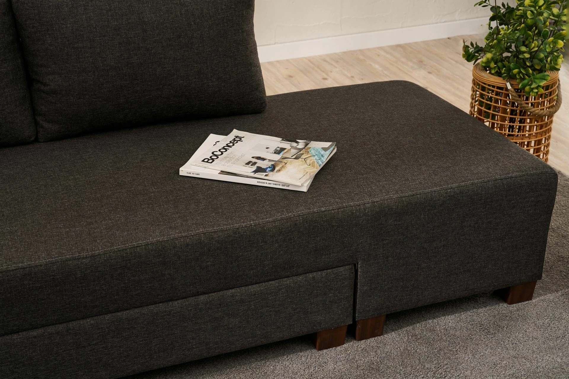 Kënd divan-krevat Atelier del Sofa, antracit, pjesa e majtë