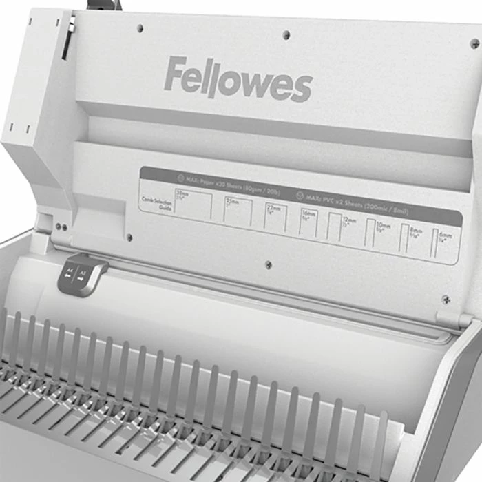 Makinë lidhëse dokumentesh Fellowes Lyra 3-në-1 5603101, krehër plastik 300 fletë, shpuarje 20 fletë, krehër deri 38 mm, manuale, gri/bardhë, set 1000 kapëse