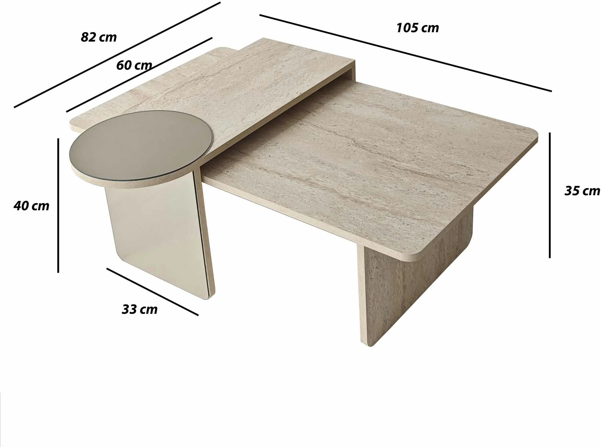 Set tavolinash ndihmëse, 2 copë, Skye Decor, ngjyrë travertin-bronz, Luna