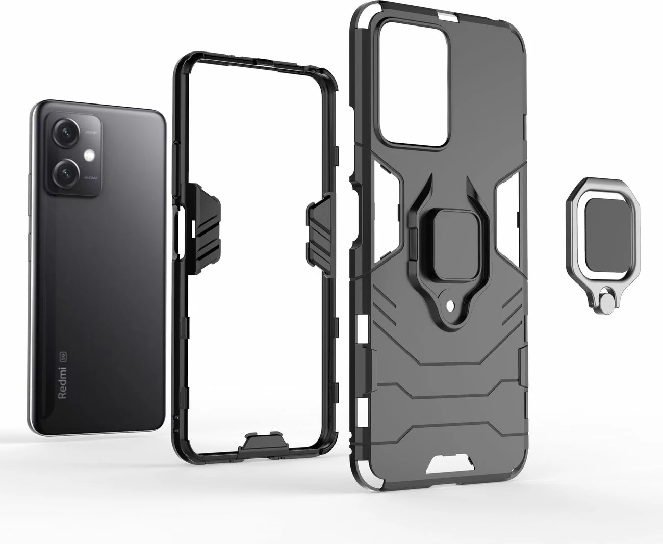 Mbështjellës Hurtel Ring Armor për Xiaomi Redmi Note 12 5G / Poco X5 5G, i zi