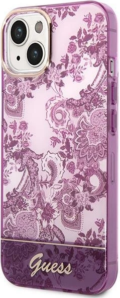 Mbështjellës Guess Porcelain Collection për iPhone 14 Plus 6.7", fuchsia