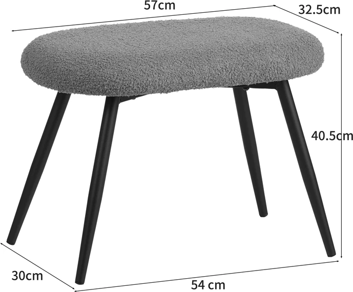 Karrige me këmbë për këmbë Qarar, stof boucle, ngjyrë e gjelbër e çelur, këmbë metalike të zeza, 67.5x67.5x106cm
