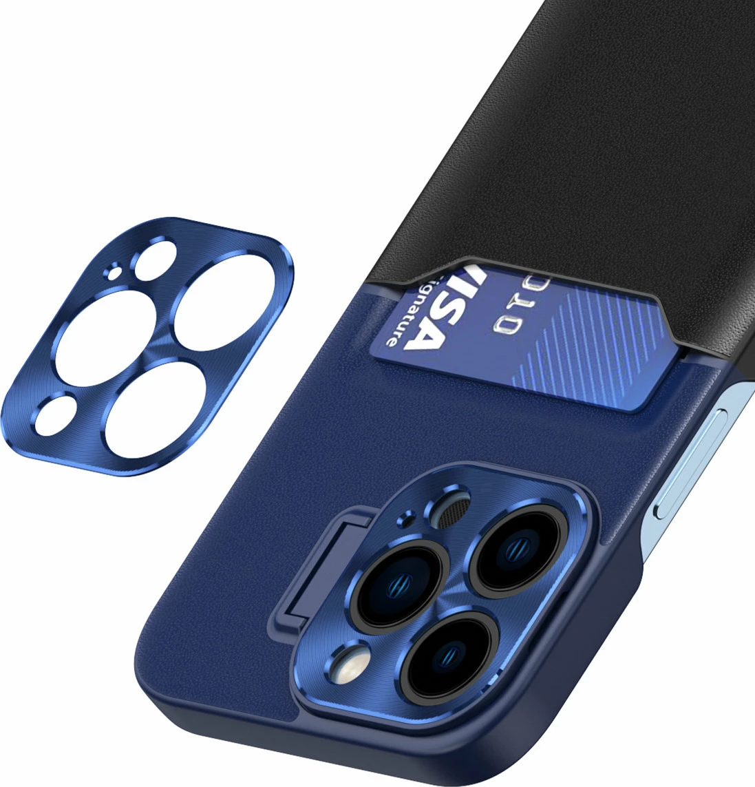 Mbështjellës Hurtel Leather Stand Case për Samsung Galaxy S23+, xhep për kartela, me qëndrim, Blu