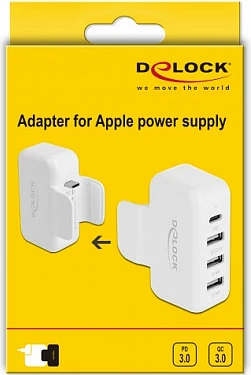 Adapter karikimi DeLOCK për furnizues Apple, 4 porta (1x USB-C PD 3.0, 3x USB-A), 20V 3A, i bardhë