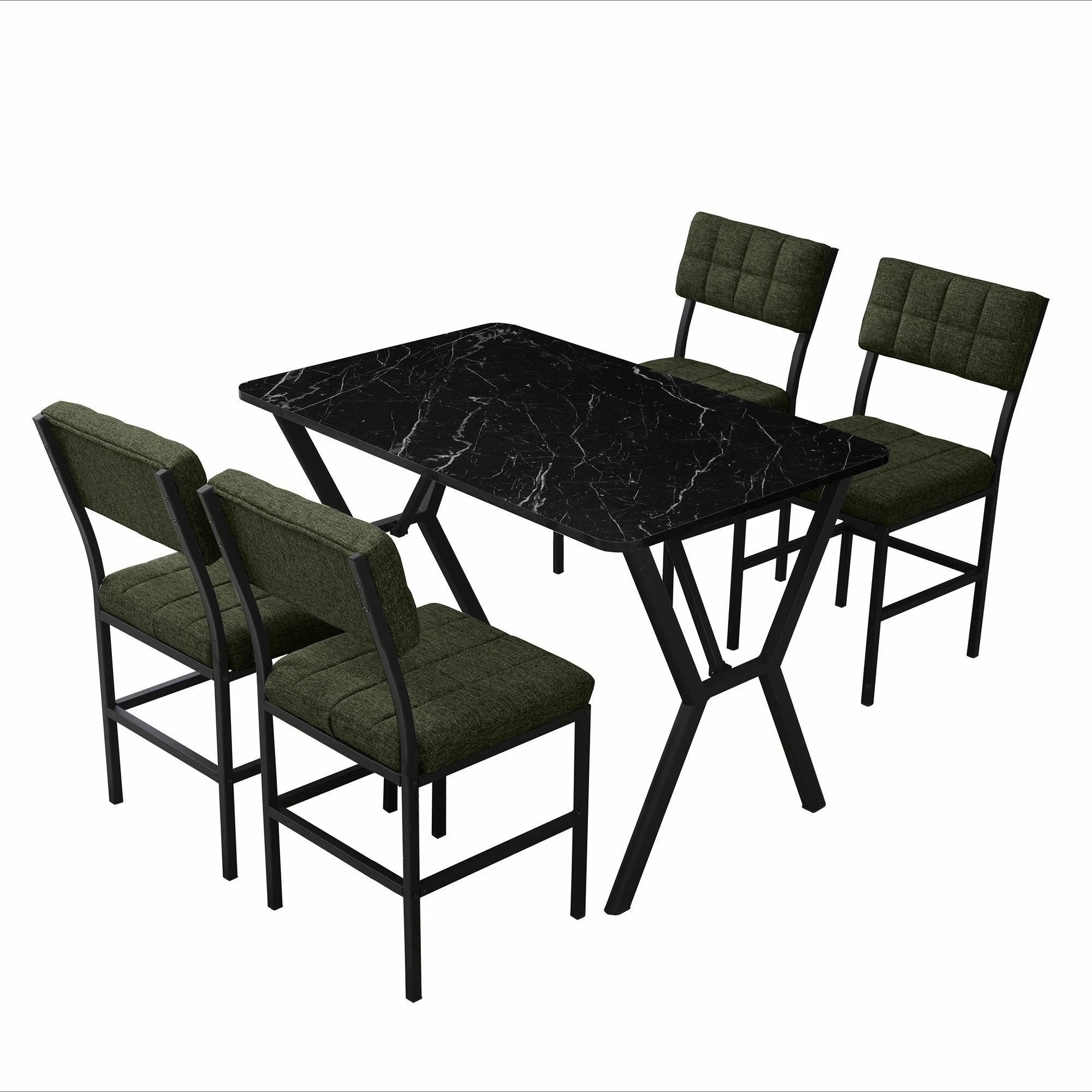 Set tavoline me karrige, zgjatshme, 5 pjesë, Skye Decor, ngjyrë e gjelbër dhe e zezë