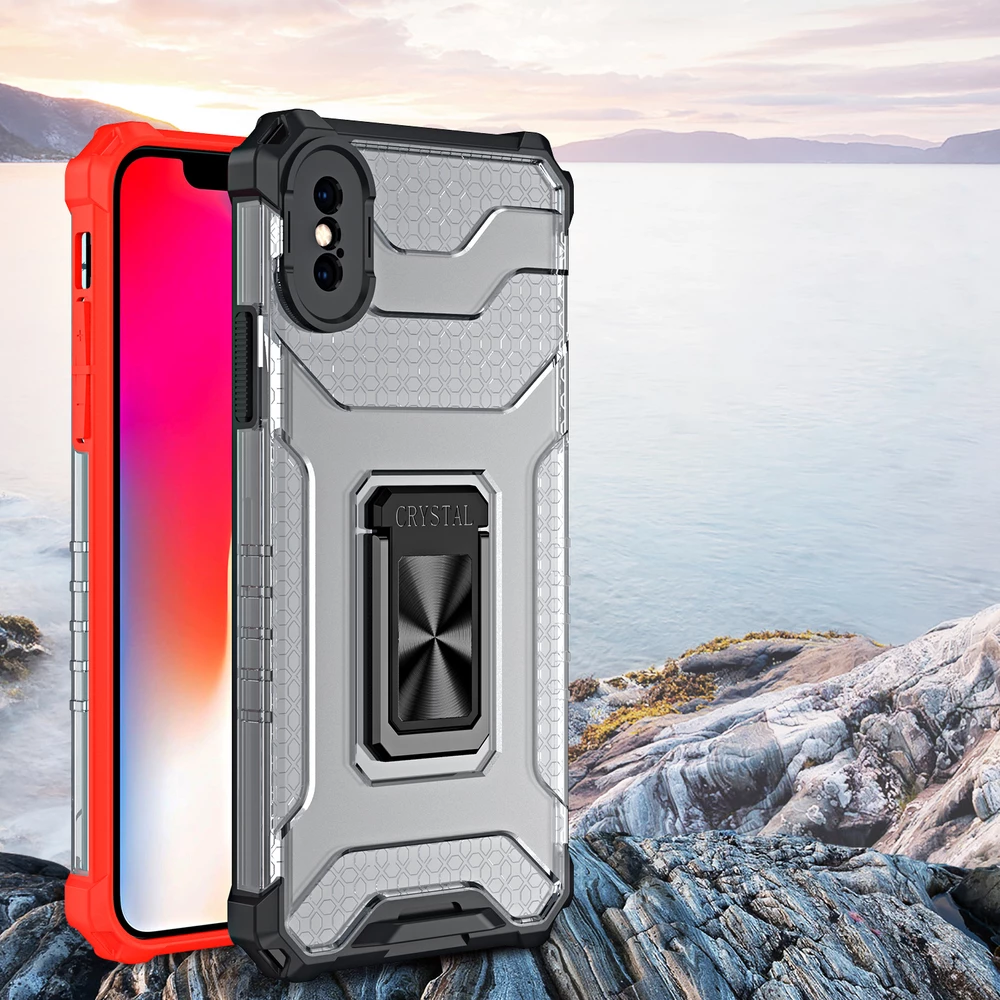Mbështjellës Hurtel Crystal Ring Case me mbajtëse, për iPhone XS Max, Kuqe