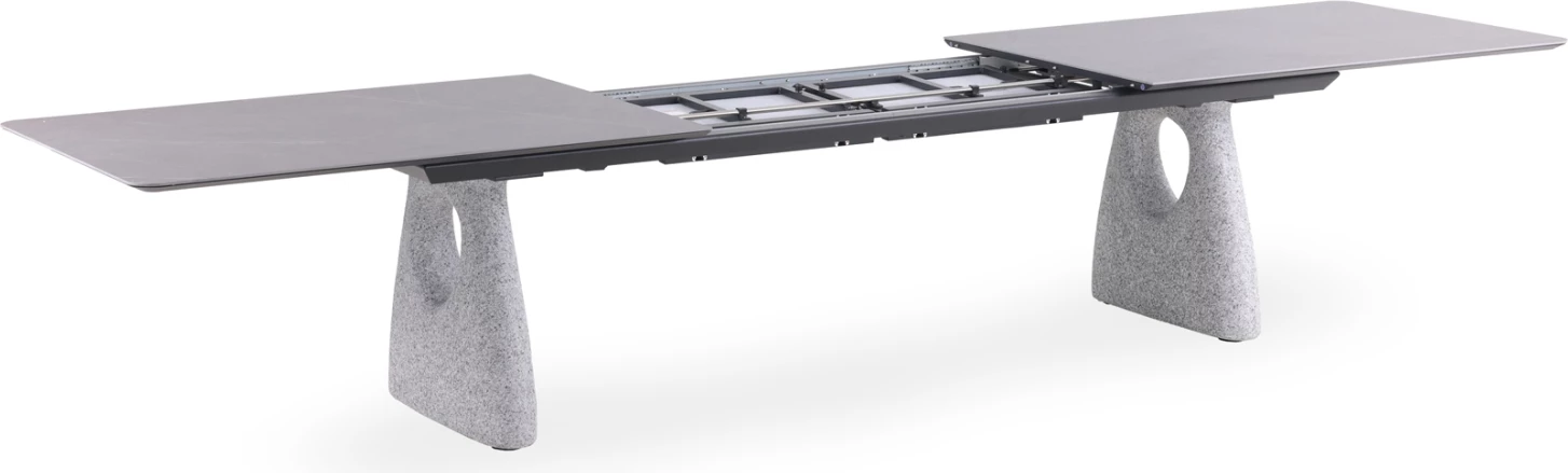 Tavolinë e madhe ngrënieje për jashtë, e zgjatshme, ngjyrë gri e errët, alumin & sipërfaqe prej guri të sinterizuar, 280-400x100x76.5cm