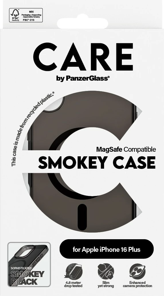 Mbështjellës PanzerGlass CARE Case Flagship Smokey MagSAFE për iPhone 16 Plus, zi