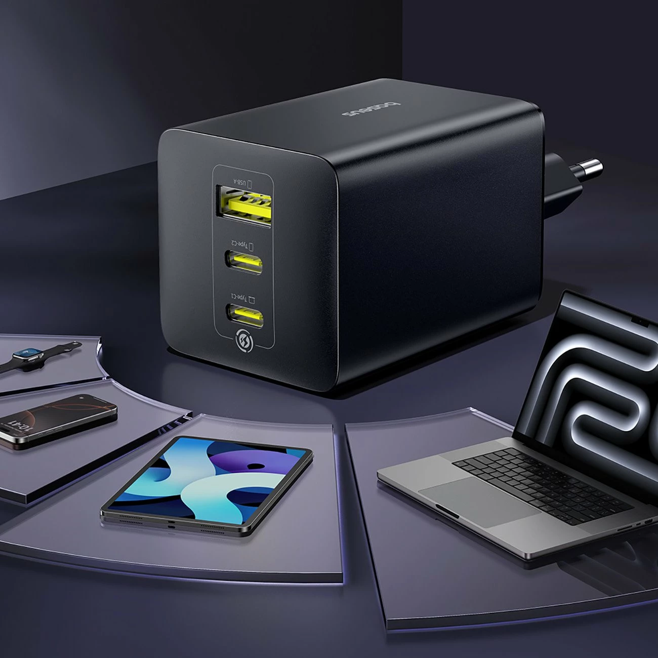 Karikues rrjeti Baseus EnerFill FE11 GaN 100W 2x USB-C + 1x USB-A, i zi