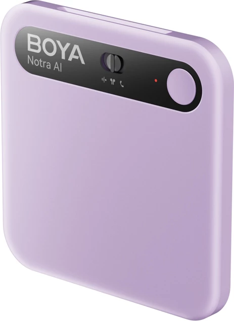 Regjistrues zëri BOYA Notra AI 64GB, transkriptim AI, Bluetooth/USB-C/Wi‑Fi, 24h, kompatibil me MagSafe, vjollcë, set me kabllo USB-C, adapter USB-A dhe unazë magnetike
