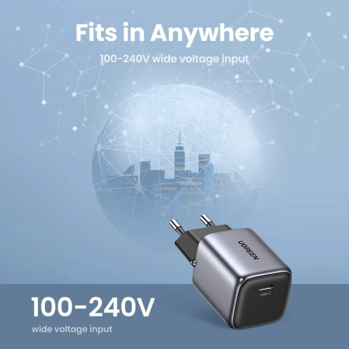 Karikues muri USB-C UGREEN Nexode 90664 20W GaN II PD 3.0, gri e errët