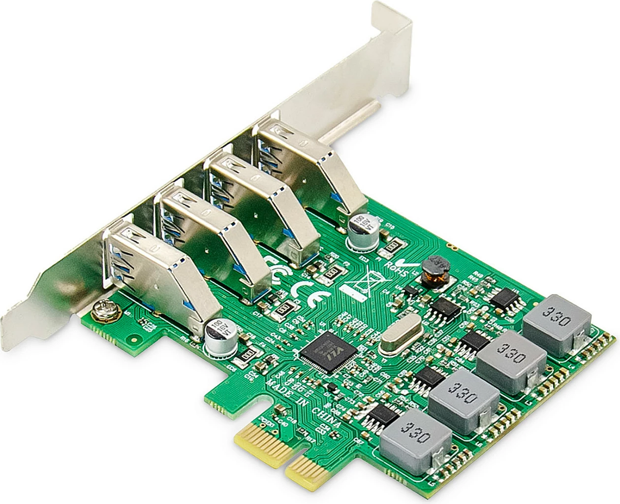 Kartë zgjerimi PCIe Digitus VL805, 4x USB 3.2 Gen 1 Type-A, PCIe 2.0, full-height/low-profile, e gjelbër