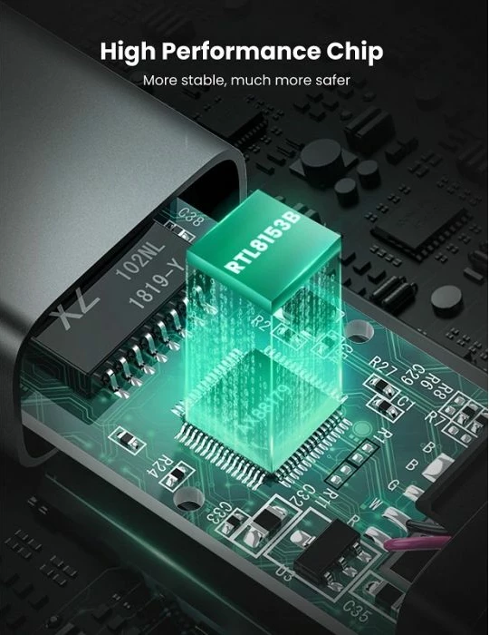 adapter rrjeti USB-C në RJ45 Gigabit UGREEN 50737 10/100/1000 Mbps, argjendtë