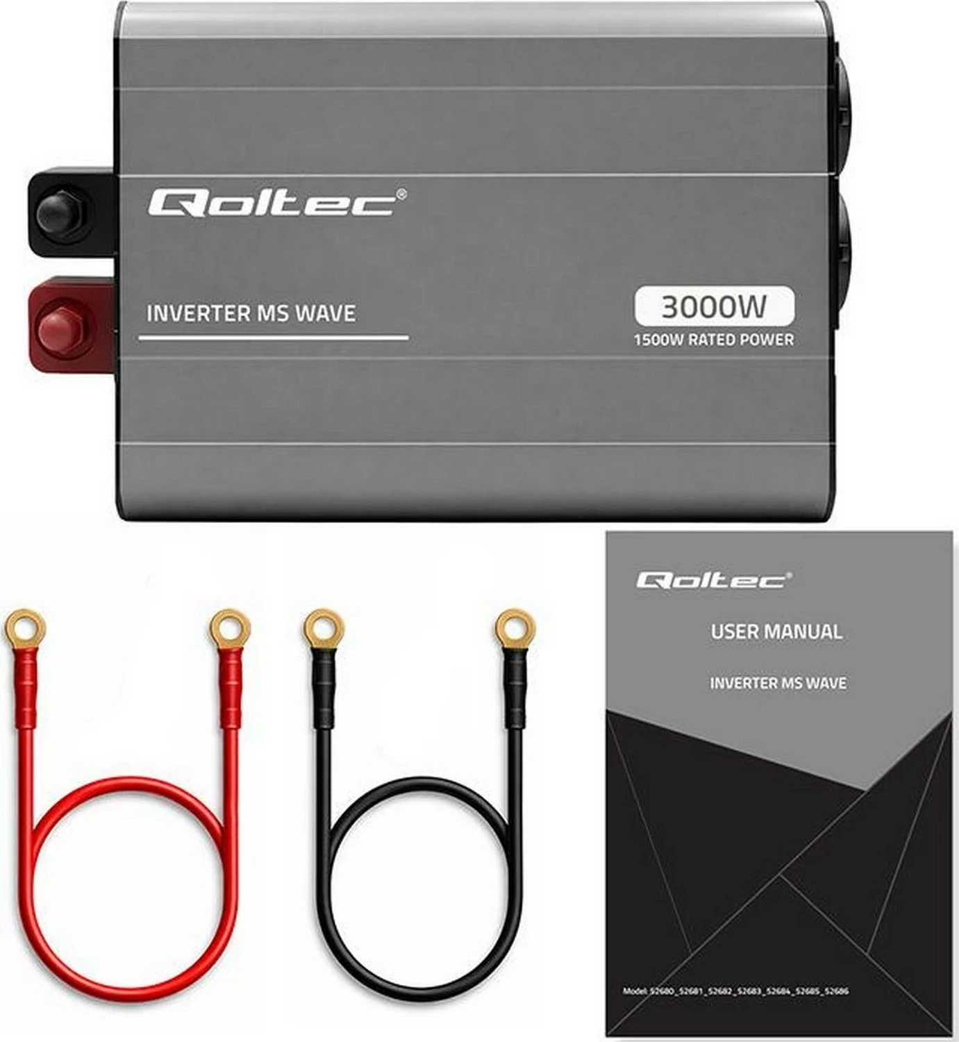 Inverter makinës Qoltec MS Wave 1500/3000W, 12V në 230V, USB, hiri