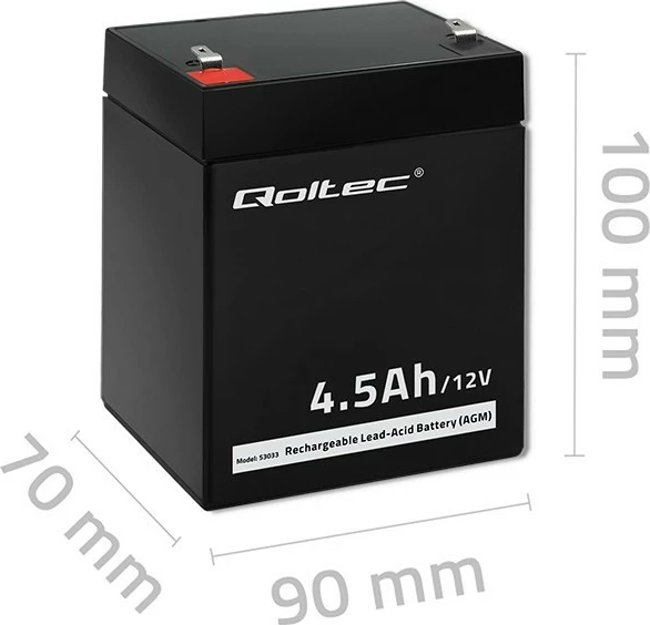 Bateri AGM Qoltec 53033, 4.5Ah, 12V, e zezë