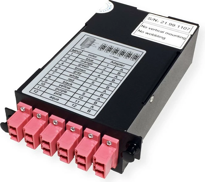 Modul fibra optike VALUE 21.99.1107, MPO (mashkull) në 12x LC (femër), i zi