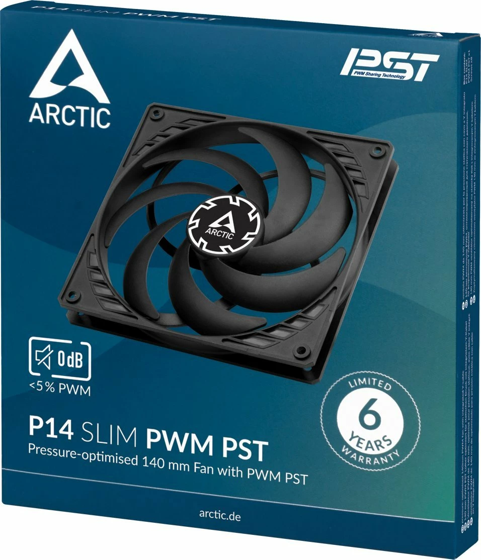 Ventilator kasë Arctic P14 Slim PWM PST ACFAN00268A 140mm 16mm 4-pin PWM i zi (1 copë)