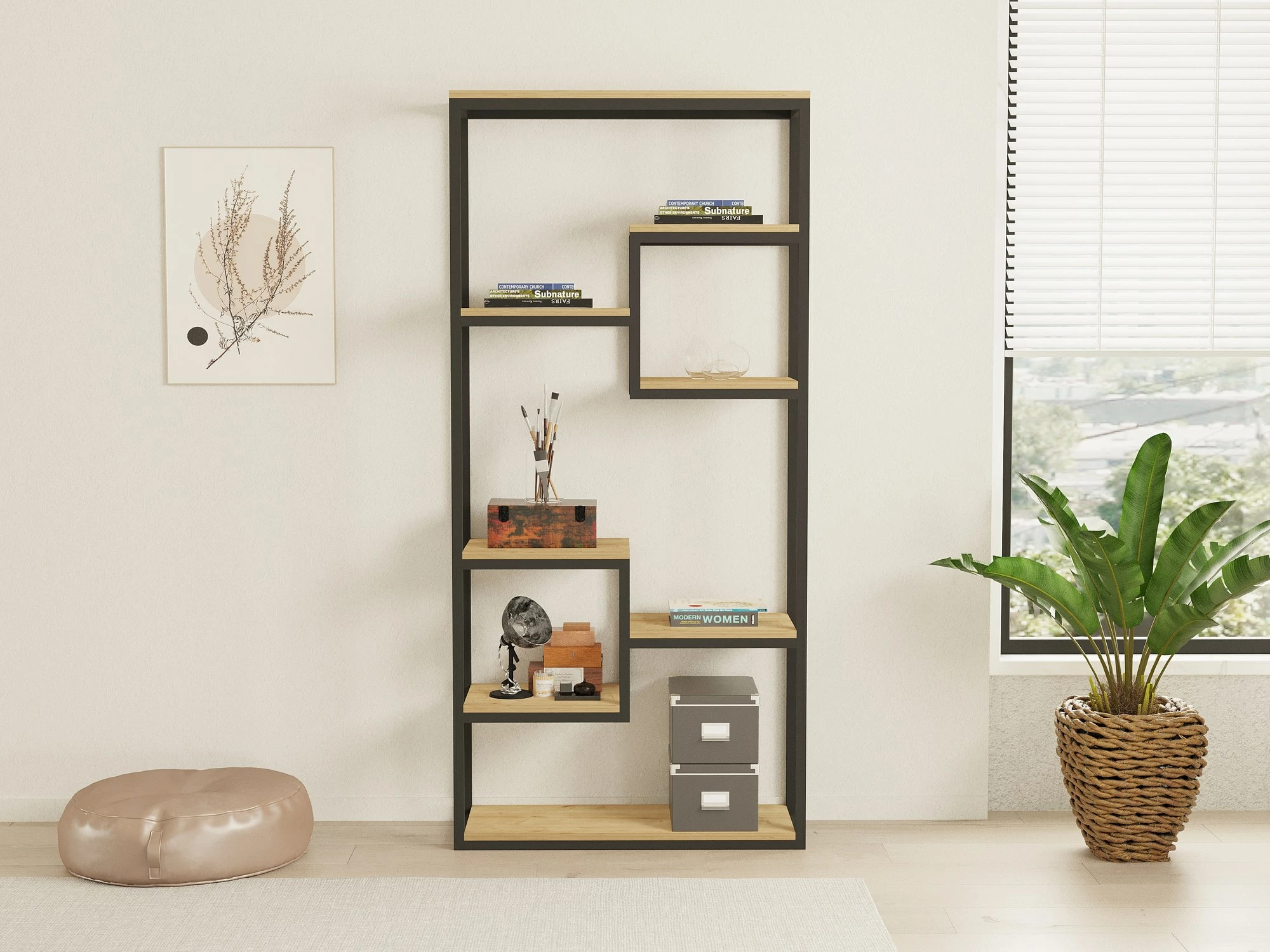Raft librash Hanah Home, Emina, ngjyrë safir dhe e zezë