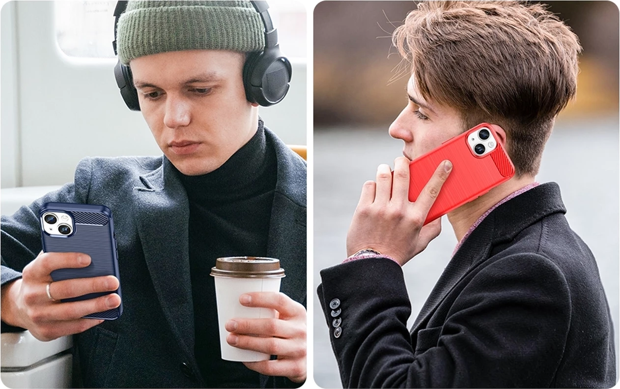 Mbështjellës Hurtel Carbon Case për iPhone 14 Plus, i zi