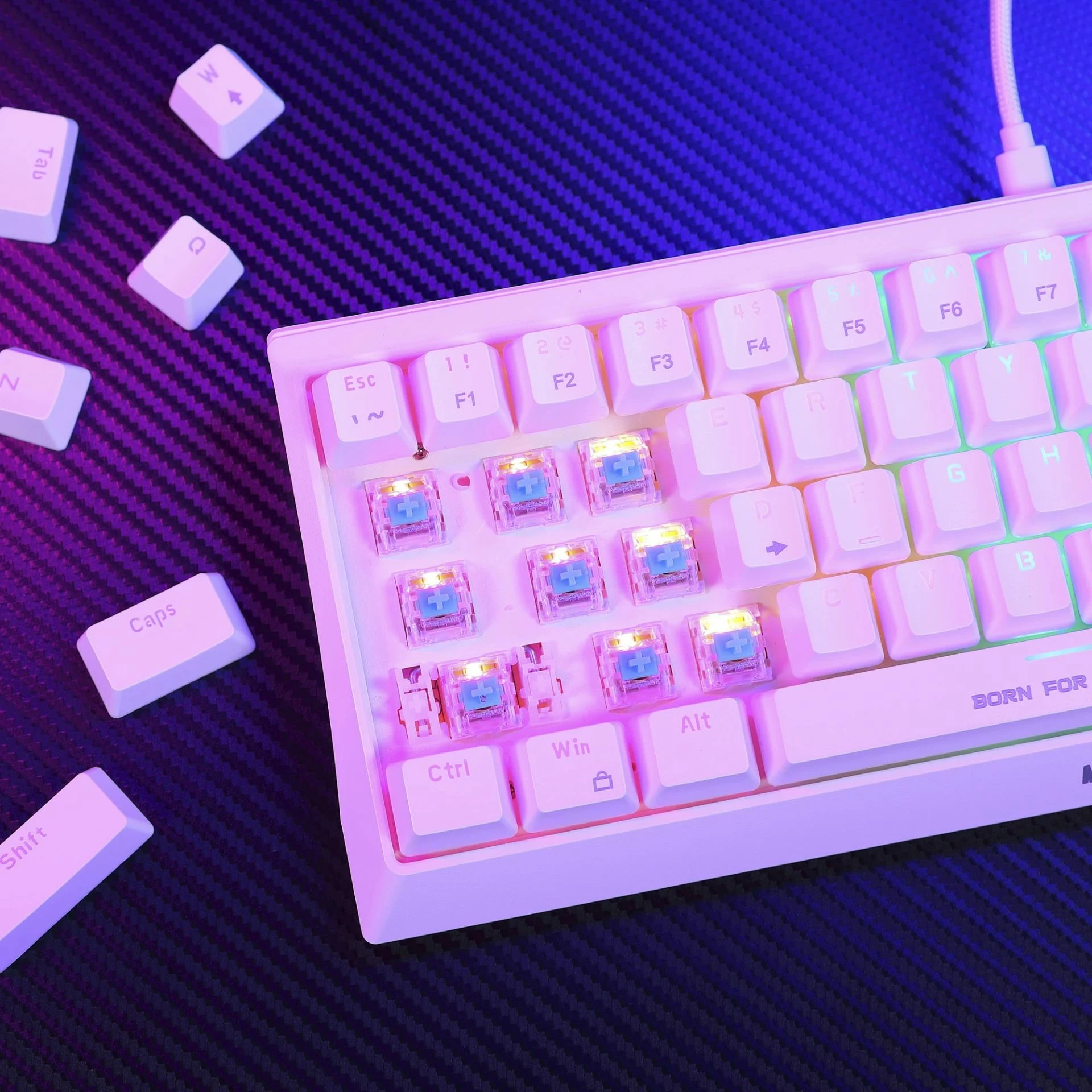 Tastierë mekanike gaming Marvo KG962G Hecate 61R (60%, 61 taste), USB-C, rainbow backlight, e bardhë