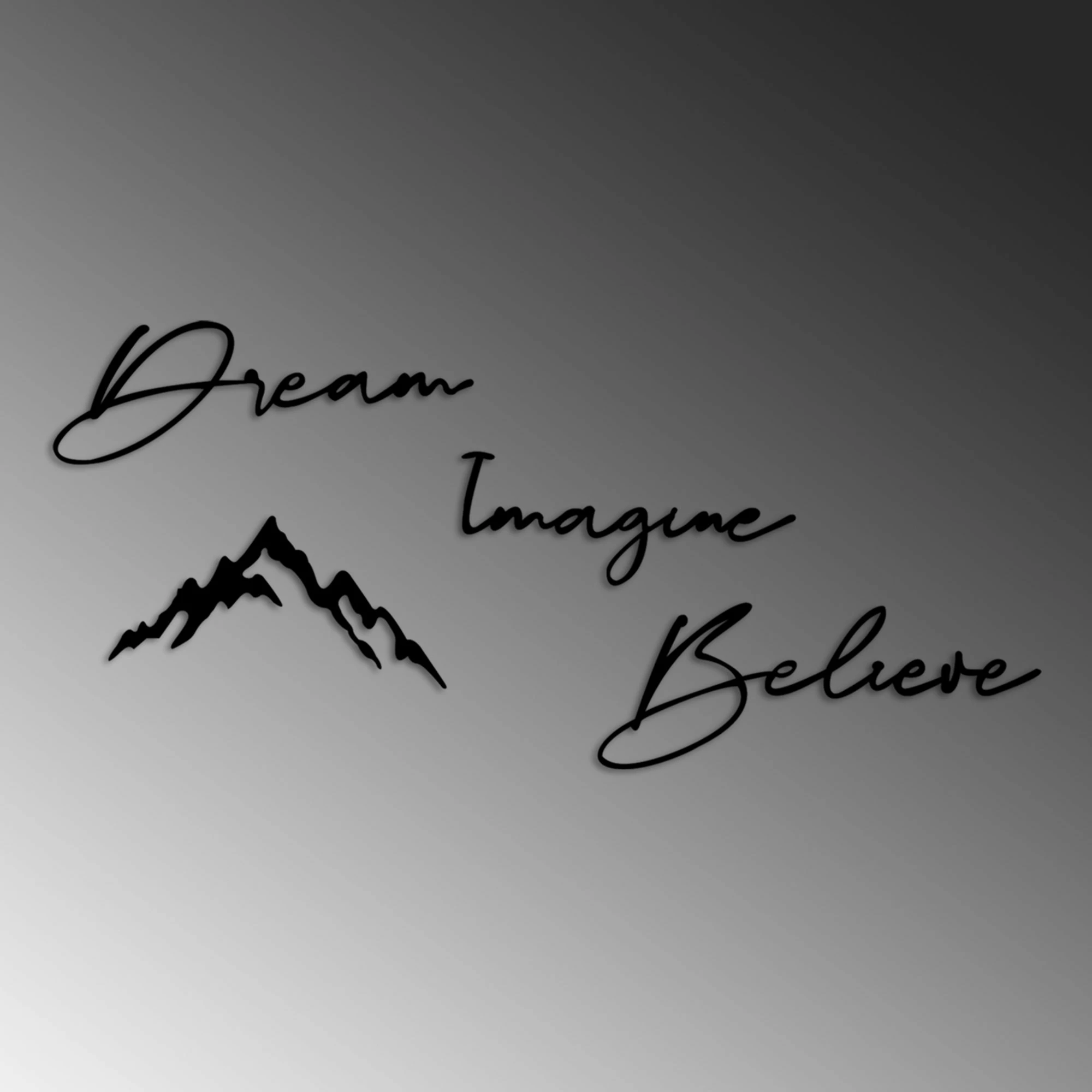 Aksesor dekorativ metalik për mur, Dream Imagine Believe, set prej 4 pjesësh