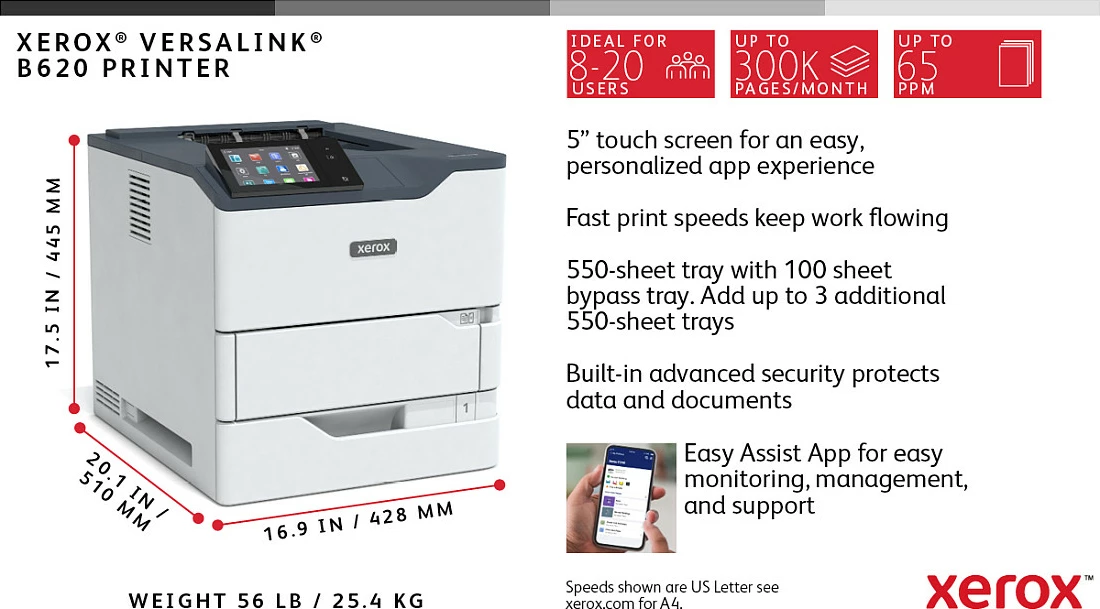 Printer laser Xerox VersaLink B620, bardh/zi