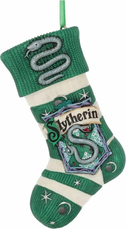 Ornament varës çorape Krishtlindjeje NEMESIS NOW Harry Potter Slytherin, rezinë e pikturuar me dorë, jeshile/argjendtë