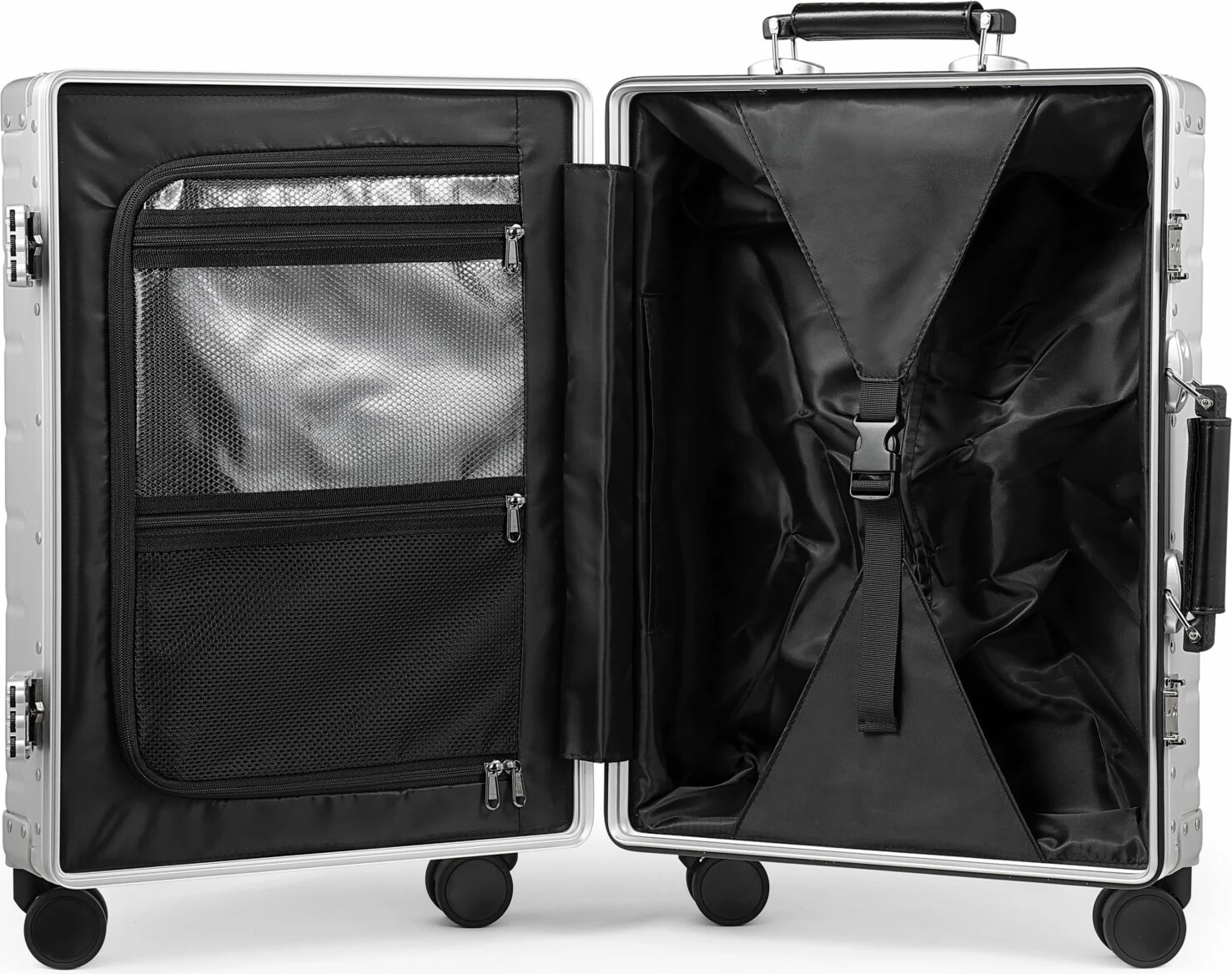 Valixhe udhëtimi Twopoint 20" alumini (aliazh alumini-magnezi), TSA drysh kombinimi, 360° rrota, waterproof, argjendtë