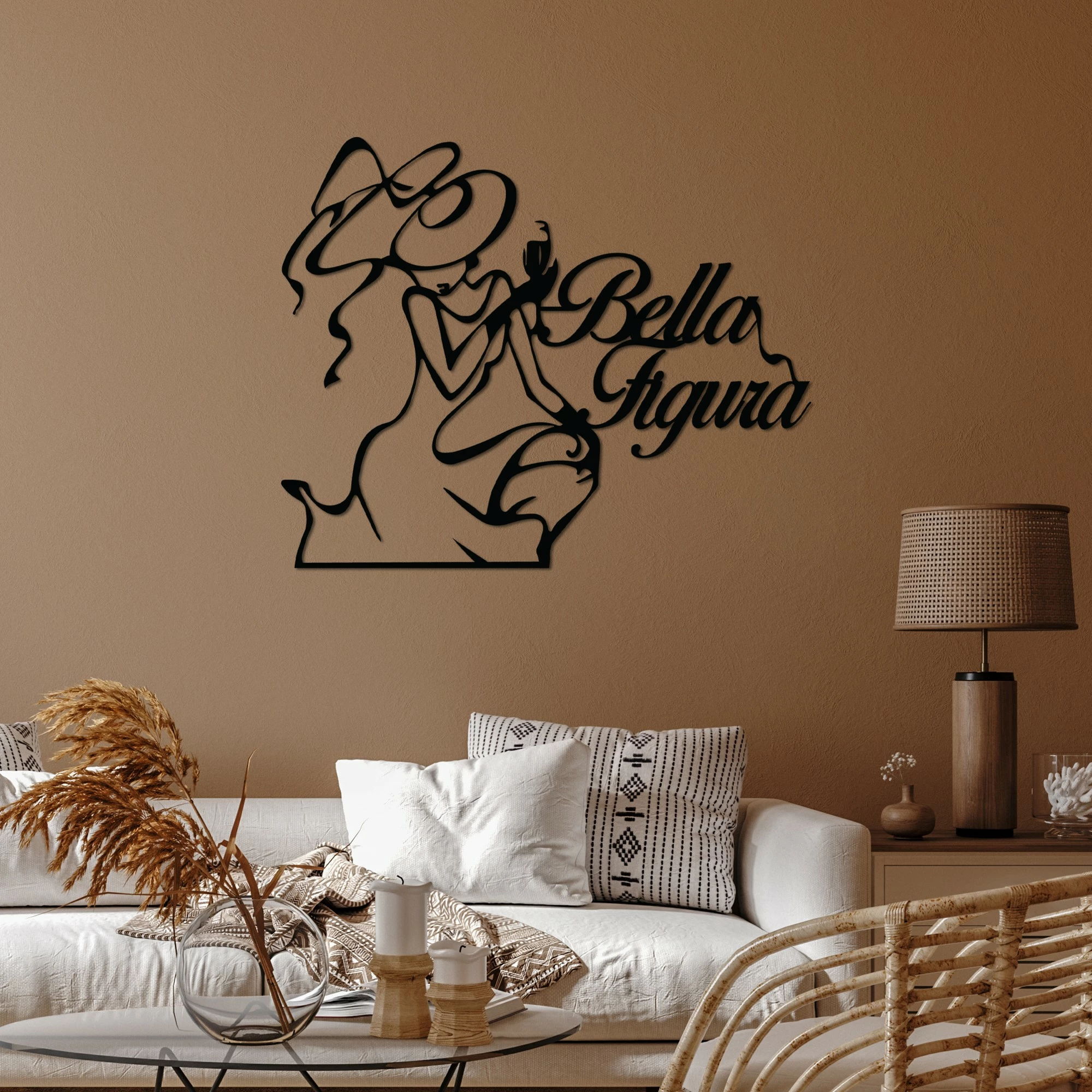 Aksesor dekorativ metalik për mur, Wallity Bella Figura 4, ngjyrë e zezë, 56x46cm