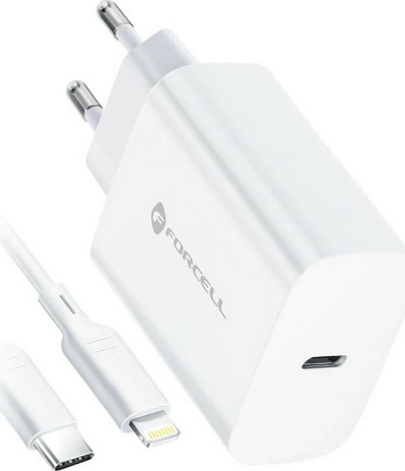 Karikues Forcell F-ENERGY TFK-TC-20WPD, 20W, USB Type-C, kabllo Type-C në Lightning, bardhë