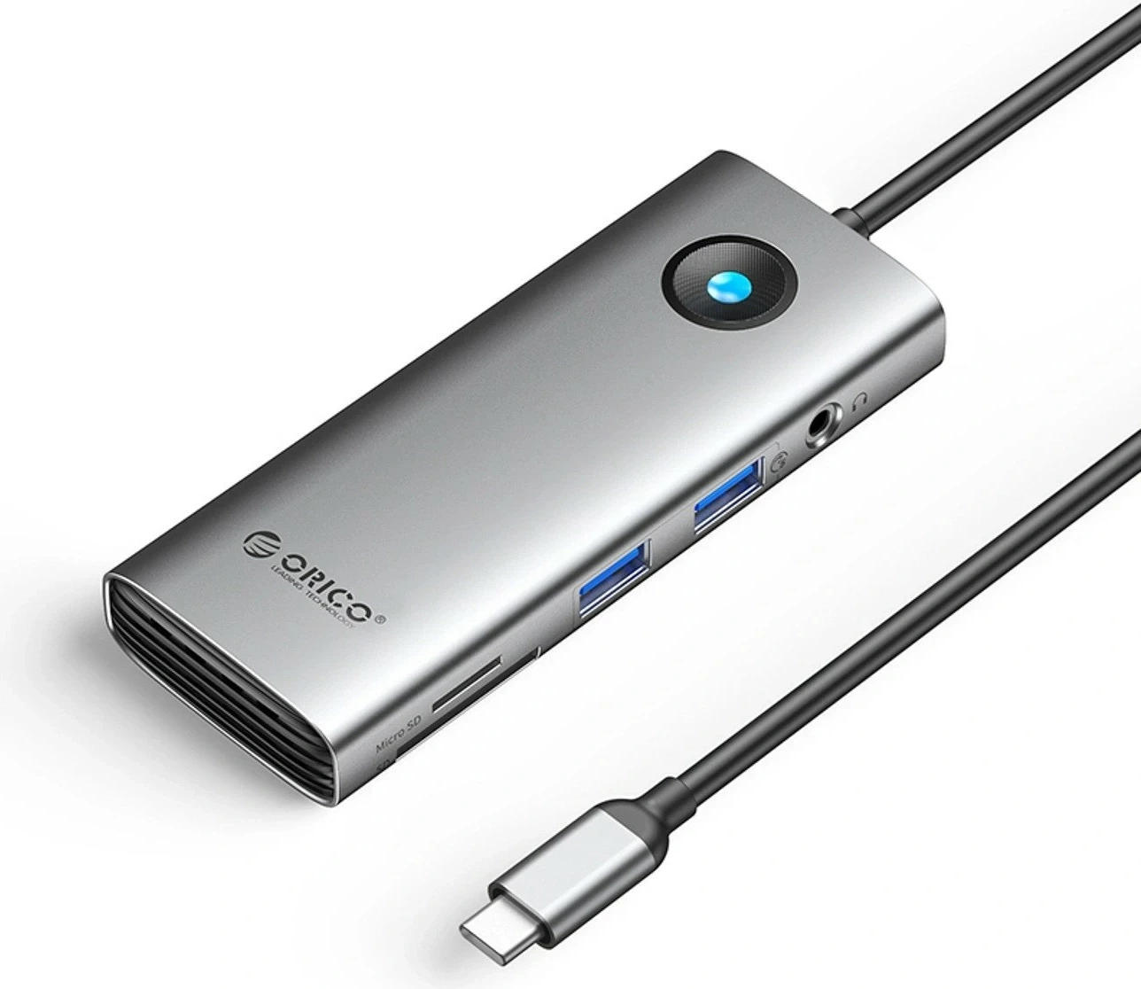 Hub Orico USB-C 8n1, 2x USB-A 3.0, 1x USB-C PD 100W, 1x HDMI 4K 60Hz, 1x microSD/SD, 1x RJ45 Gigabit Ethernet, 1x Audio 3.5mm, hiri