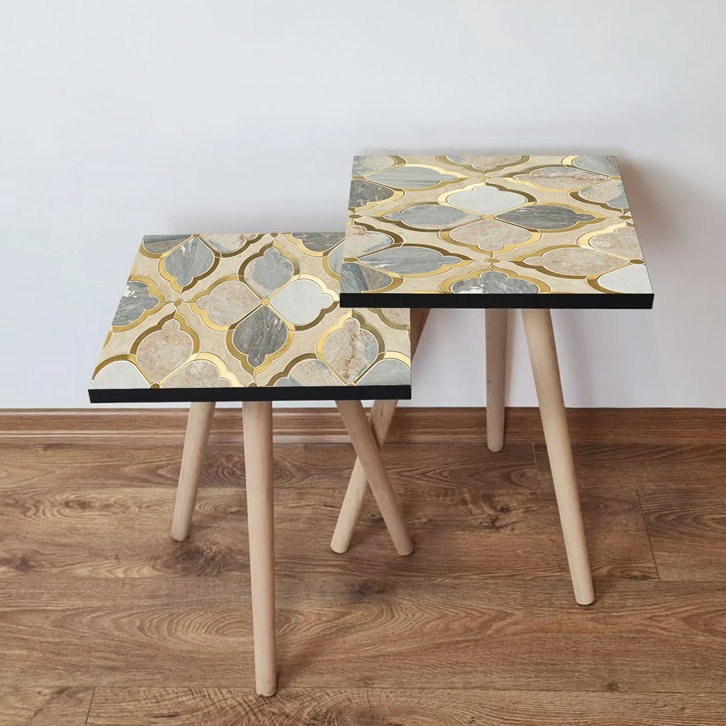 Set tavolinash ndihmëse të mbivendosura Skye Decor, 2 copë, 2Shp271, bezhë/ari/gri
