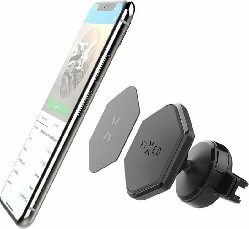 Mbajtës telefoni magnetik Fixed Icon Air Vent, për grilë ajrimi, i zi, set me 2 pllaka metalike