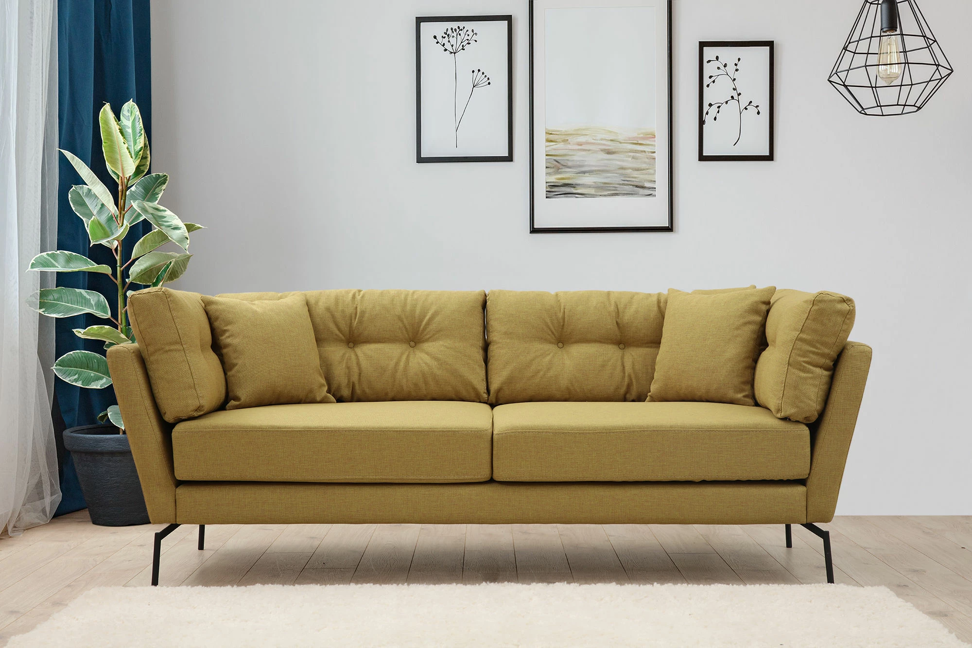 Divan treshe Atelier del Sofa, ngjyrë e verdhë-jeshile, Mapa