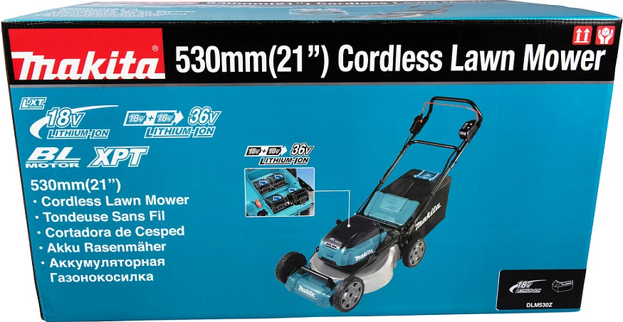 Kositëse bari me bateri Makita DLM530Z, 18V, 53 cm, 60 L, 4x4, Brushless, e zezë/blue