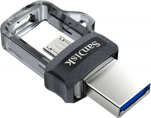 Pendrive SanDisk Ultra Dual Drive m3.0, 256GB, USB 3.0/microUSB, Zi/Gri/Transparent