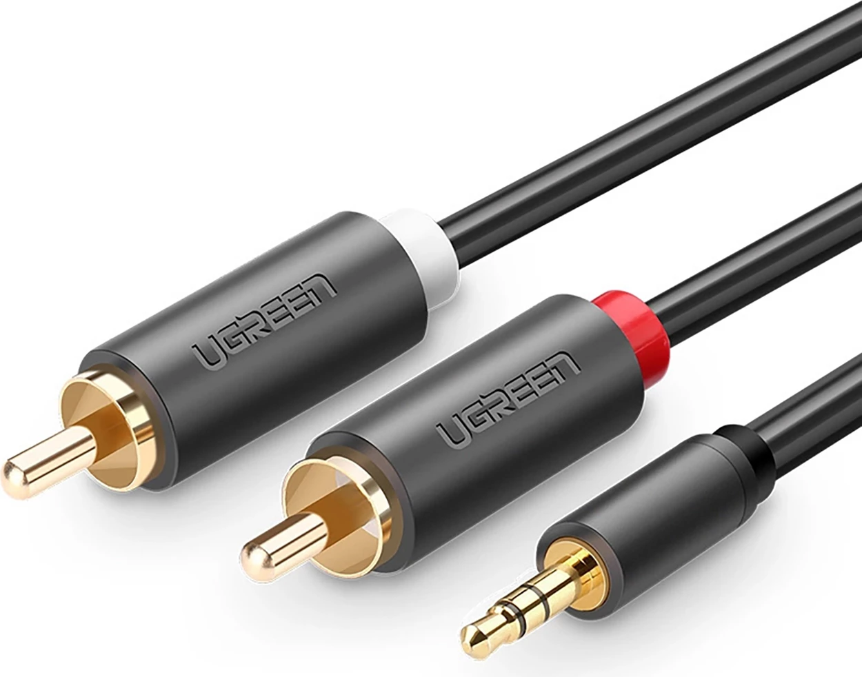 Kabllo audio Ugreen AV102 10510, 2m, mini jack 3.5mm në 2RCA, Gri