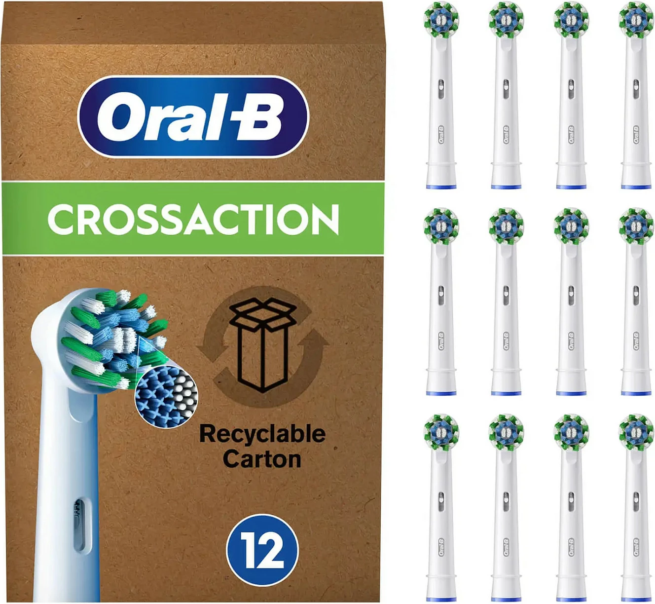 Koka zëvendësuese për brushë elektrike Oral-B Pro CrossAction, 12 copë, e bardhë
