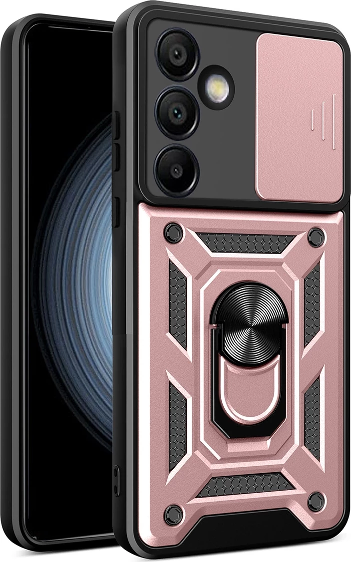 Mbështjellës Hurtel Hybrid Armor Camshield me stand dhe kapak kamere për Samsung Galaxy A56, Rozë