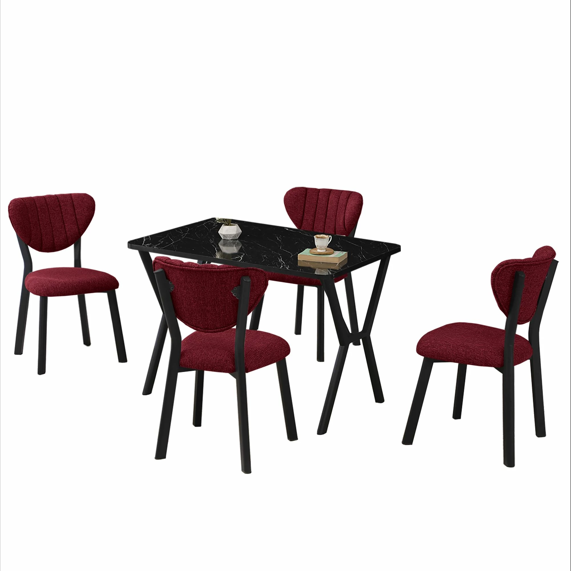 Set tavoline me karrige për ngrënie, i zgjatshëm, 5 pjesë, Skye Decor, elma-burgundy, e zezë