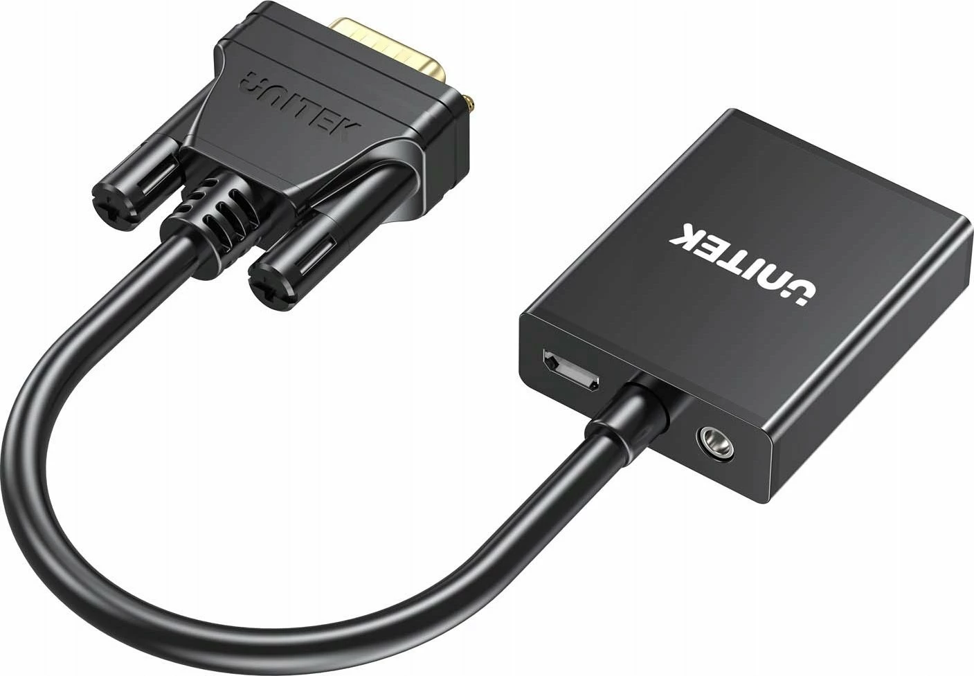 Adapter VGA në HDMI Unitek V1112ABK01 Full HD 1080p 60Hz 15cm me audio 3.5mm, i zi, set me kabllo