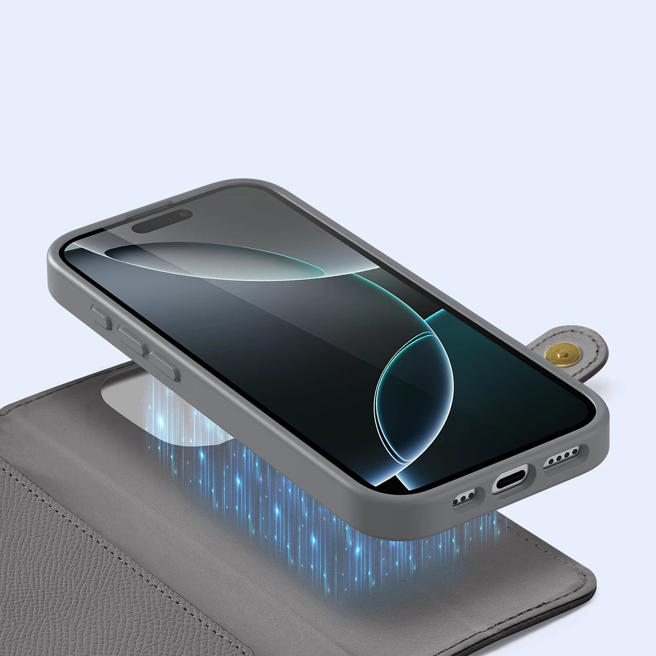 Mbështjellës Dux Ducis Lawa për iPhone 16 Pro Max, me portofol magnetik të ndashëm, Gri