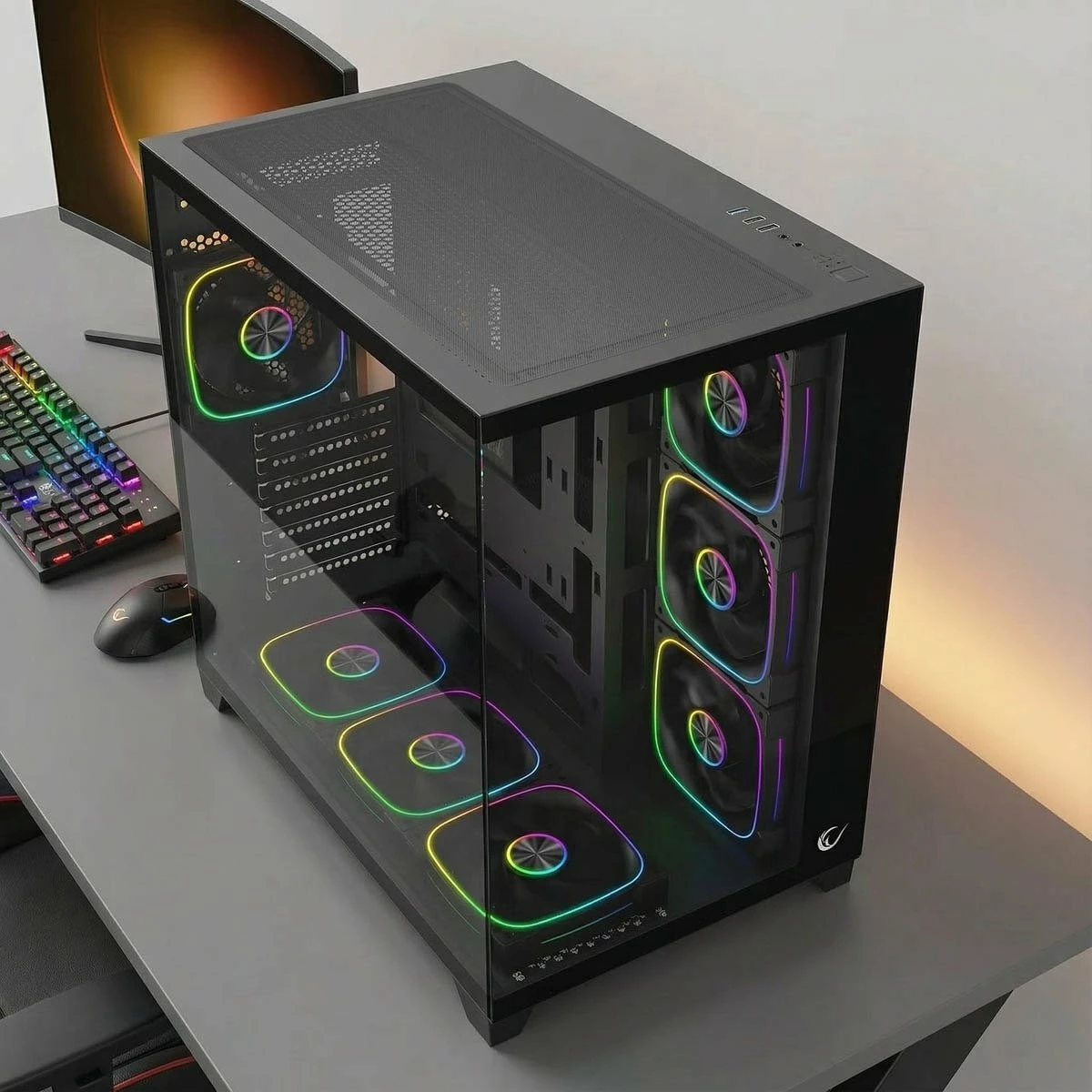 Kasë Rampage SEALITE-BLACK me xham të temperuar, 7x 120mm ARGB PWM, ATX/Micro-ATX/Mini-ITX, e zezë