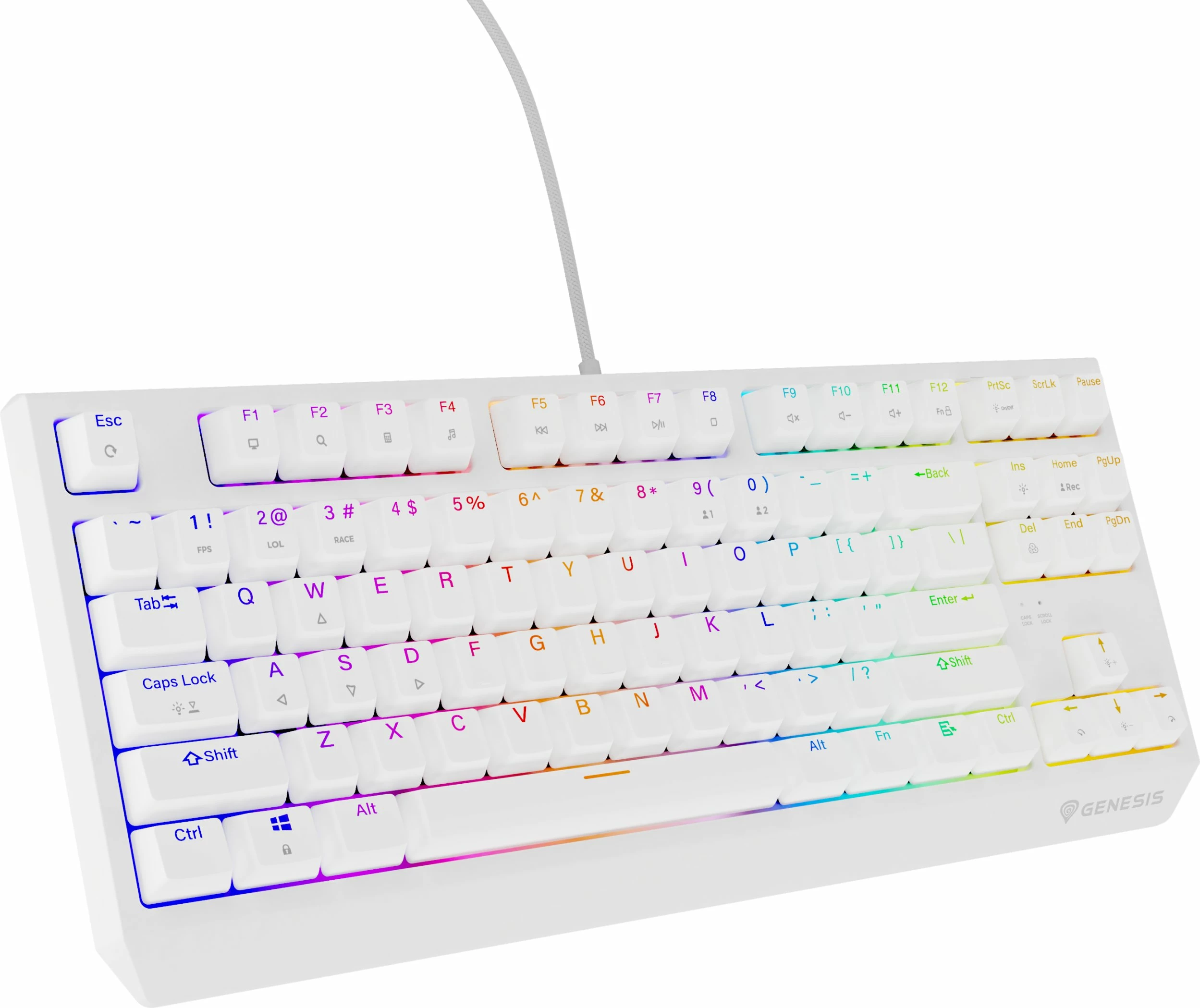 Tastierë mekanike gaming Genesis Thor 230 TKL, Outemu Red, Hot Swap, RGB, USB me kabllo 1.6 m, layout US, e bardhë (NKG-2078)
