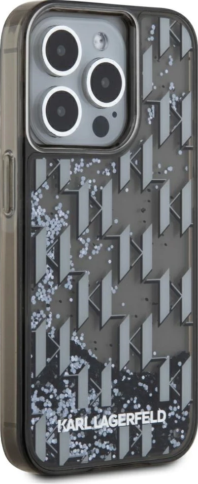 Mbështjellës Karl Lagerfeld Liquide Glitter Monogram Gradient për iPhone 15 Pro, i zi