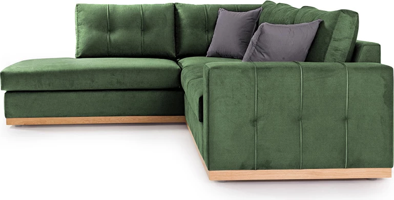 Divan qoshe Boston qoshe e djathtë, material pëlhurë, ngjyrë jeshile e errët-gri e errët, 280x225x90cm