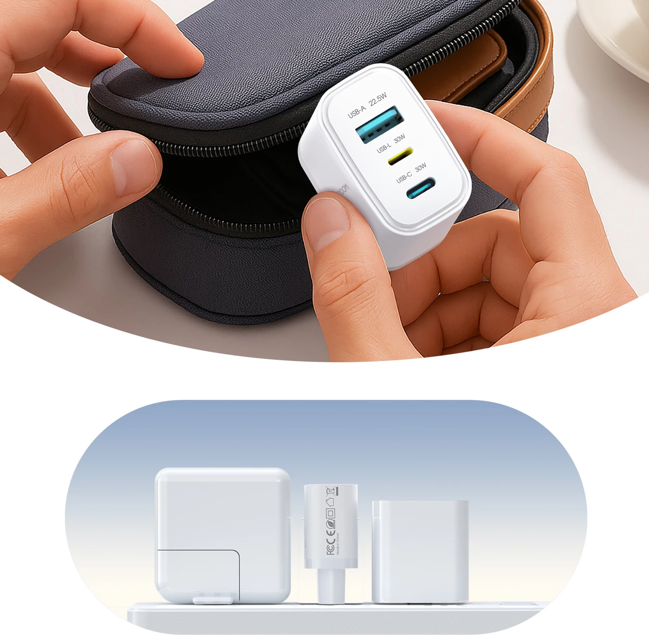 Karikues muri Joyroom JR-TG6 GaN 30W 3 porta (USB-C/USB-A/Lightning) prizë EU, i bardhë